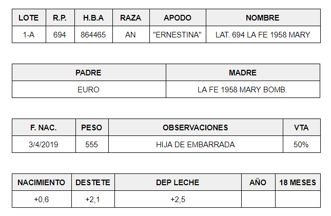 El Señuelo Hembras PP Lote 1 A